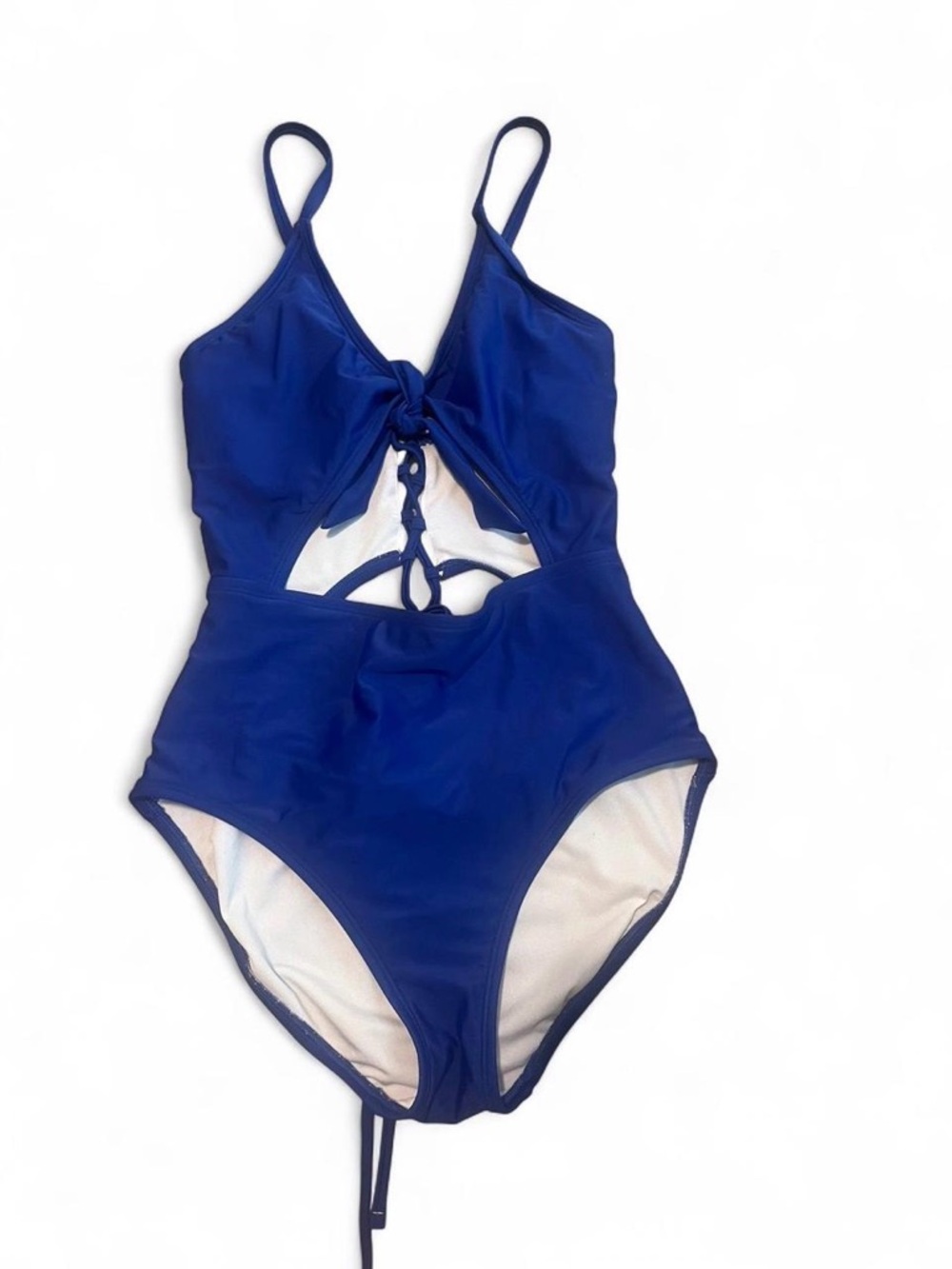 Woman’s‎ Classic Blue One-Piece Swimsuit with Front Tie Detail